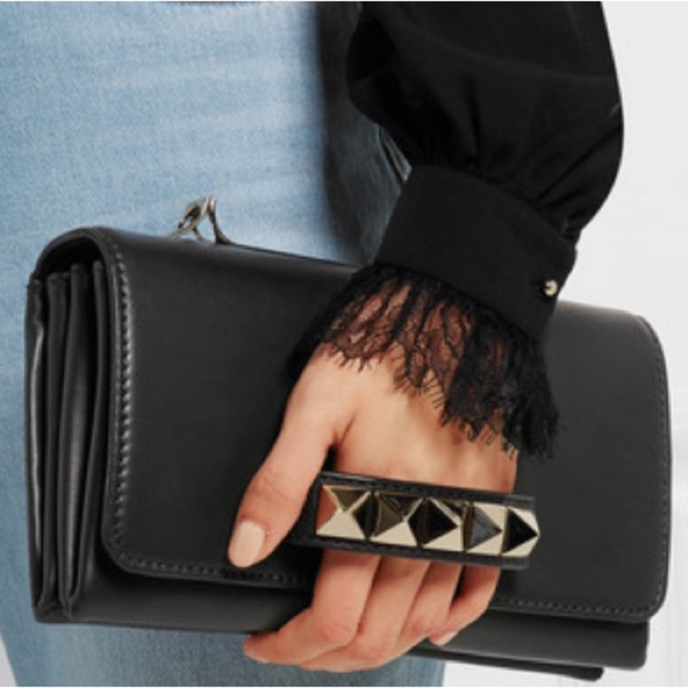Celebrity Stylist Archive | Valentino Garavani Black Rockstud Purse & Gold Chain